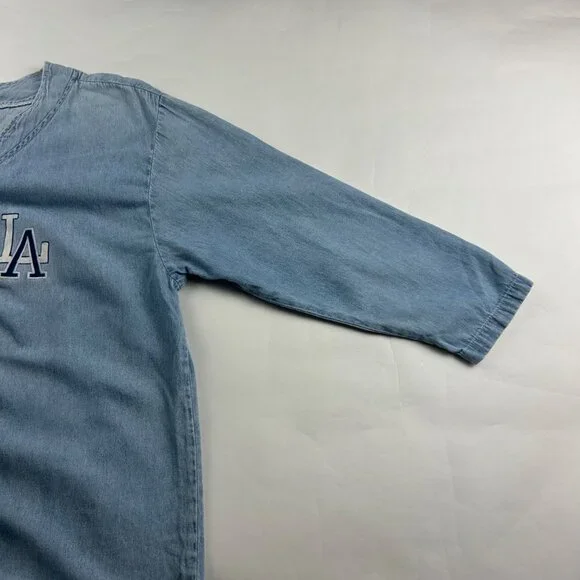 Bridge Sports Wear Vintage Light Wash Denim Chambray LA Dodgers Jersey L - Picture 6 of 9